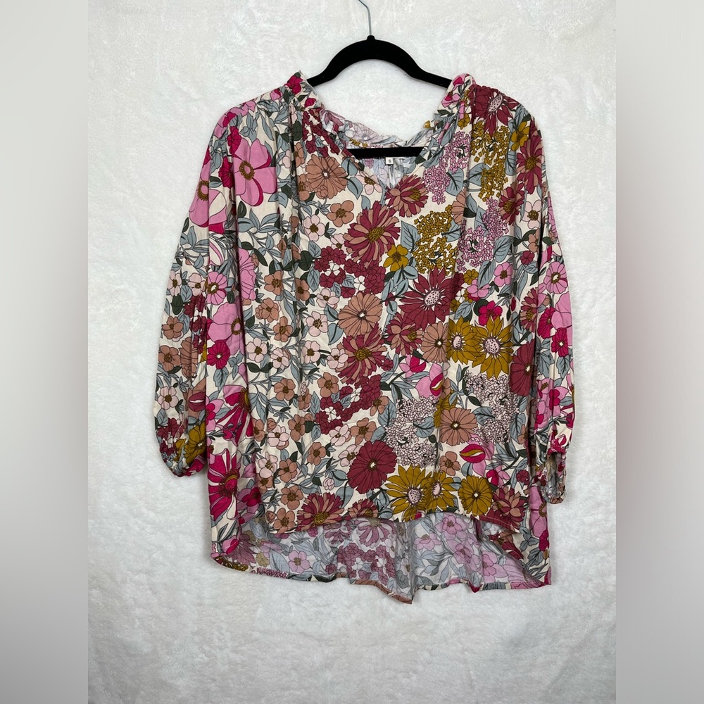 Entro BOHO Oversized Pink Floral Top Size Small